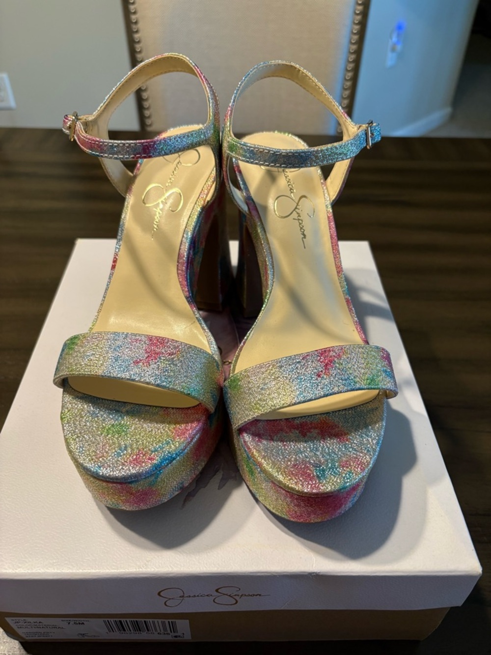 Jessica Simpson Rainbow Glitter Platform Ankle-Strap Sandals